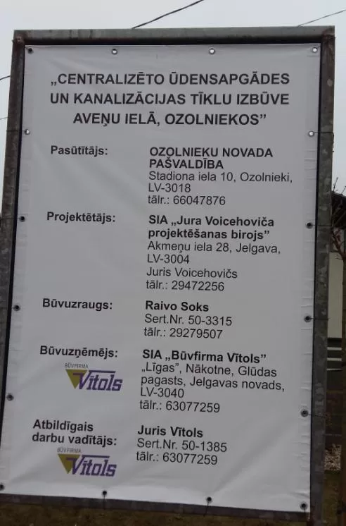 Ūdensvada un kanalizācijas būvniecība Aveņu ielā, Ozolniekos
